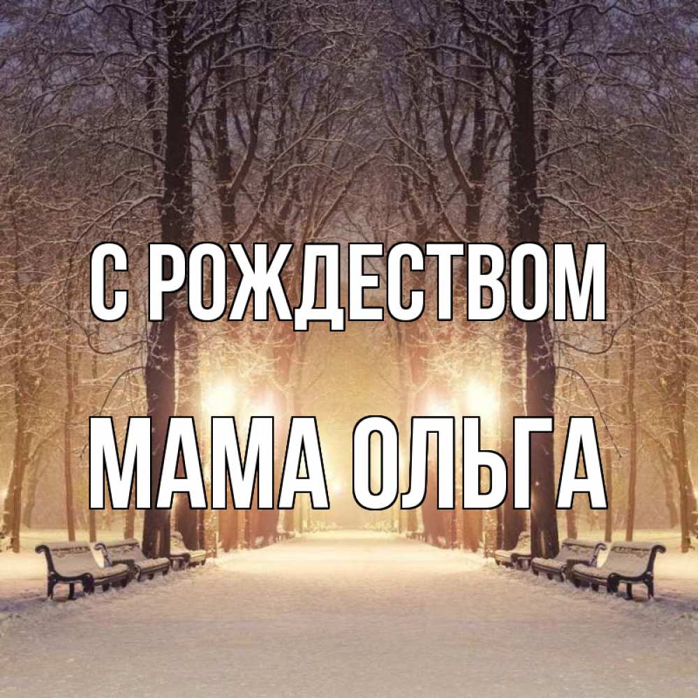 Открытка на каждый день с именем, Мама-Ольга С рождеством зима, парк, фонарь, лес Прикольная открытка с пожеланием онлайн скачать бесплатно 