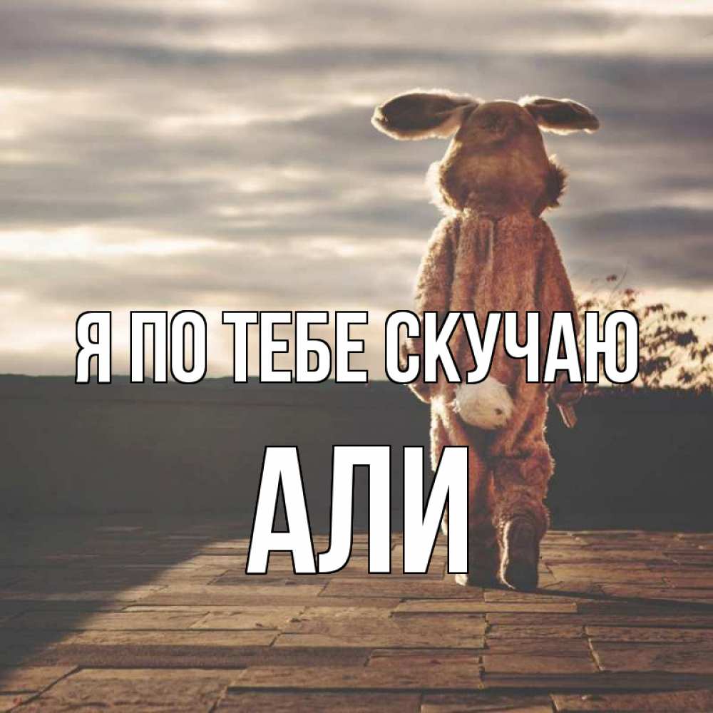 Открытка на каждый день с именем, Али Я по тебе скучаю даже в костюме зайца Прикольная открытка с пожеланием онлайн скачать бесплатно 