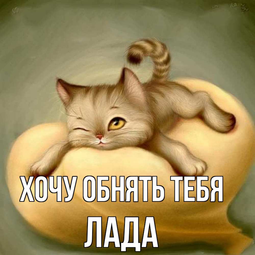 Открытка на каждый день с именем, Лада Хочу обнять тебя кошечка Прикольная открытка с пожеланием онлайн скачать бесплатно 