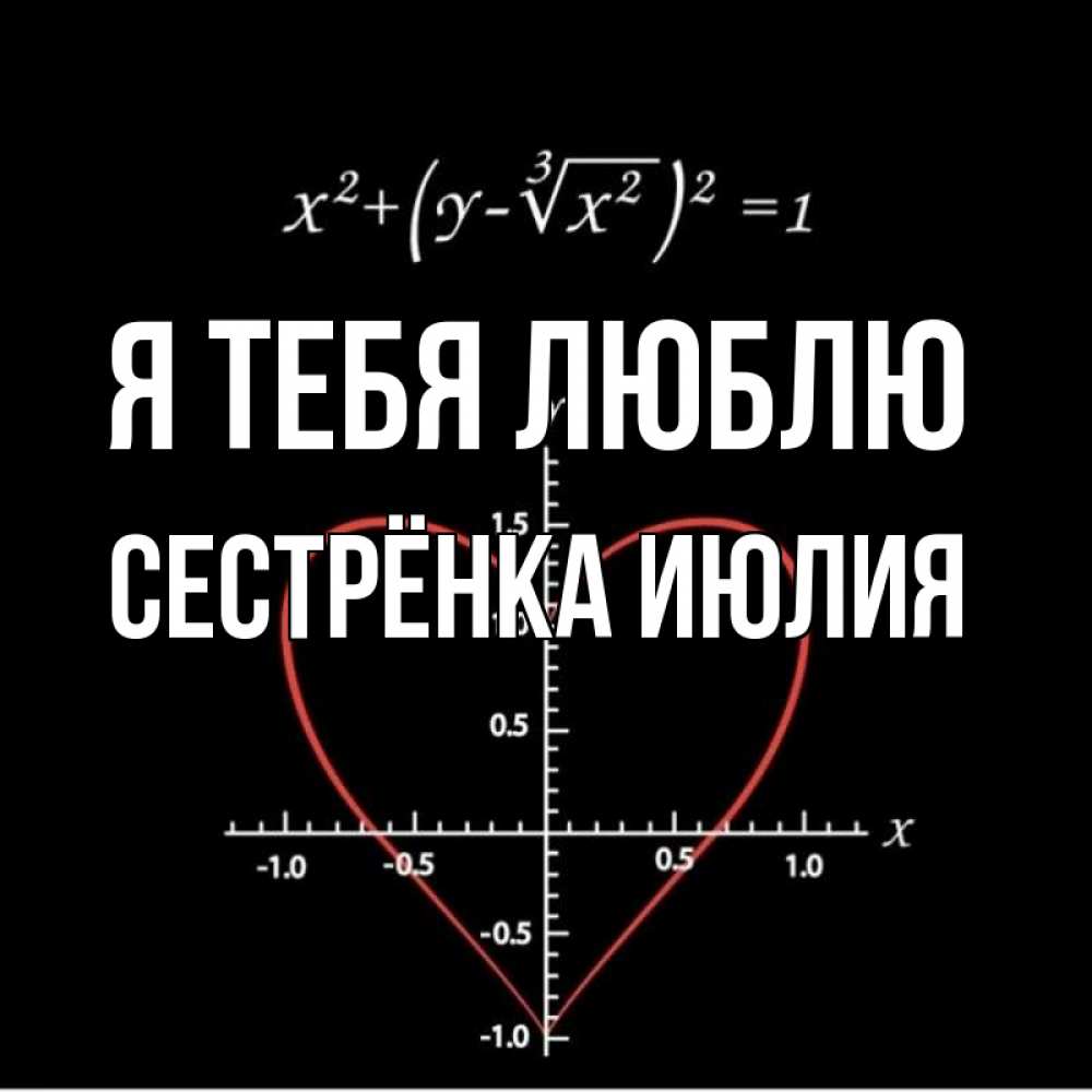 Открытка на каждый день с именем, Сестрёнка-Июлия Я тебя люблю сердечная формула Прикольная открытка с пожеланием онлайн скачать бесплатно 