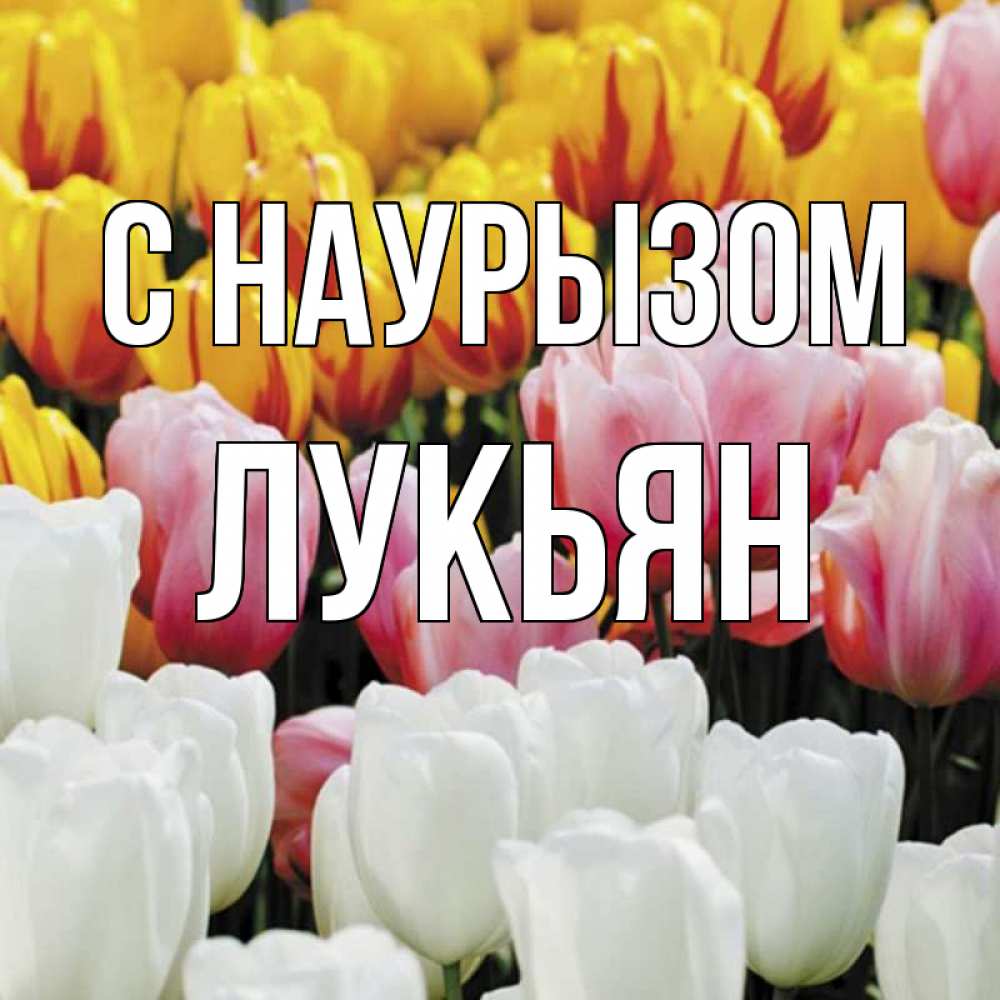 Открытка на каждый день с именем, Лукьян С наурызом разноцветные цветы Прикольная открытка с пожеланием онлайн скачать бесплатно 