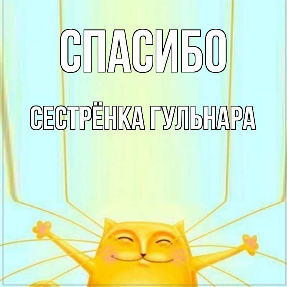 Открытка на каждый день с именем, Сестрёнка-Гульнара Спасибо кот с усами благодарит Прикольная открытка с пожеланием онлайн скачать бесплатно 