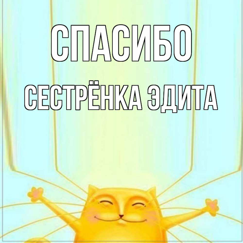 Открытка на каждый день с именем, Сестрёнка-Эдита Спасибо кот с усами благодарит Прикольная открытка с пожеланием онлайн скачать бесплатно 