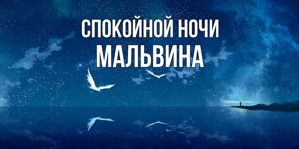 Открытка на каждый день с именем, Мальвина Спокойной ночи птицы летят на фоне ночного неба Прикольная открытка с пожеланием онлайн скачать бесплатно 