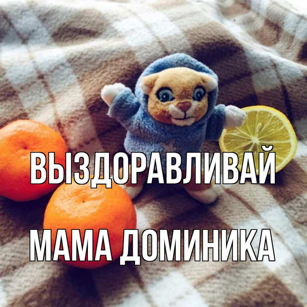 Открытка на каждый день с именем, Мама-Доминика Выздоравливай вот тебе апельсинка и лимон Прикольная открытка с пожеланием онлайн скачать бесплатно 