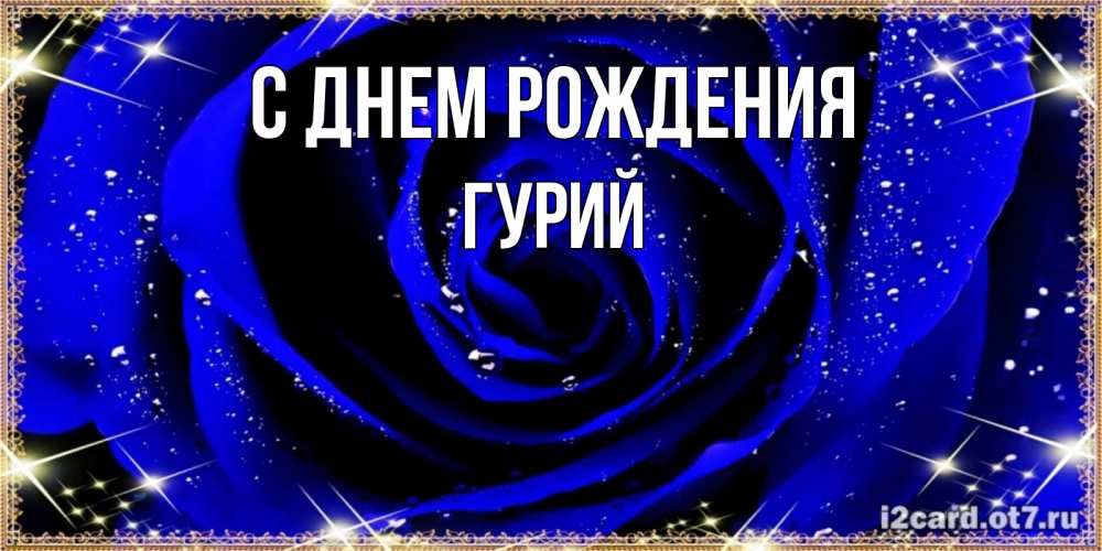 Открытка на каждый день с именем, Гурий С днем рождения голубые цветы в росе Прикольная открытка с пожеланием онлайн скачать бесплатно 