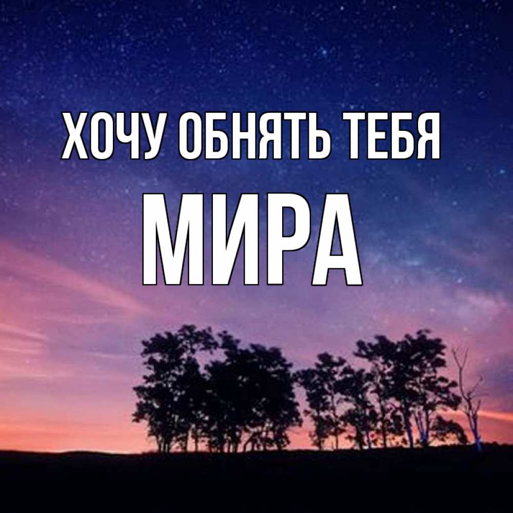 Открытка на каждый день с именем, Мира Хочу обнять тебя силуэты деревьев Прикольная открытка с пожеланием онлайн скачать бесплатно 