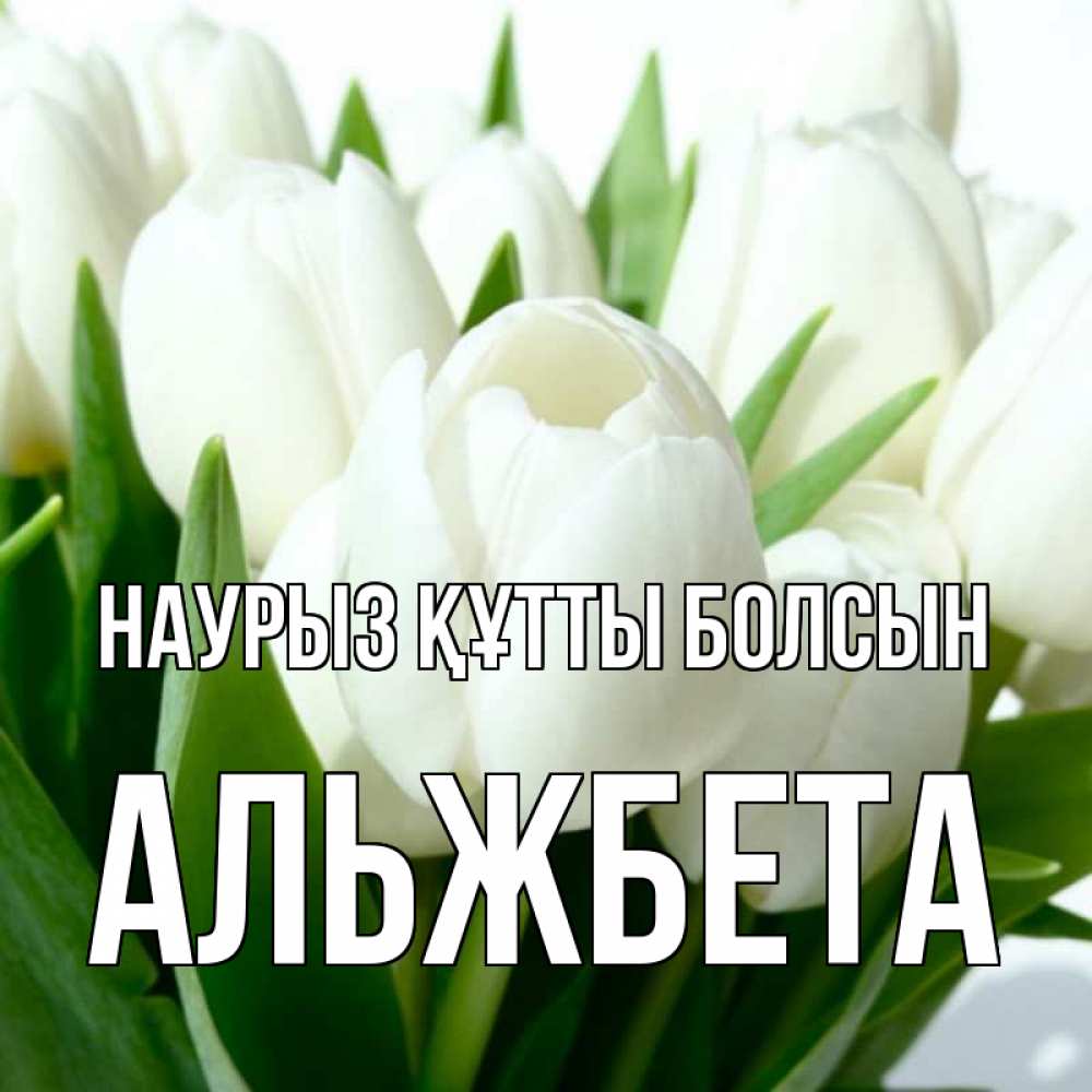 Открытка на каждый день с именем, Альжбета Наурыз құтты болсын цветы Прикольная открытка с пожеланием онлайн скачать бесплатно 