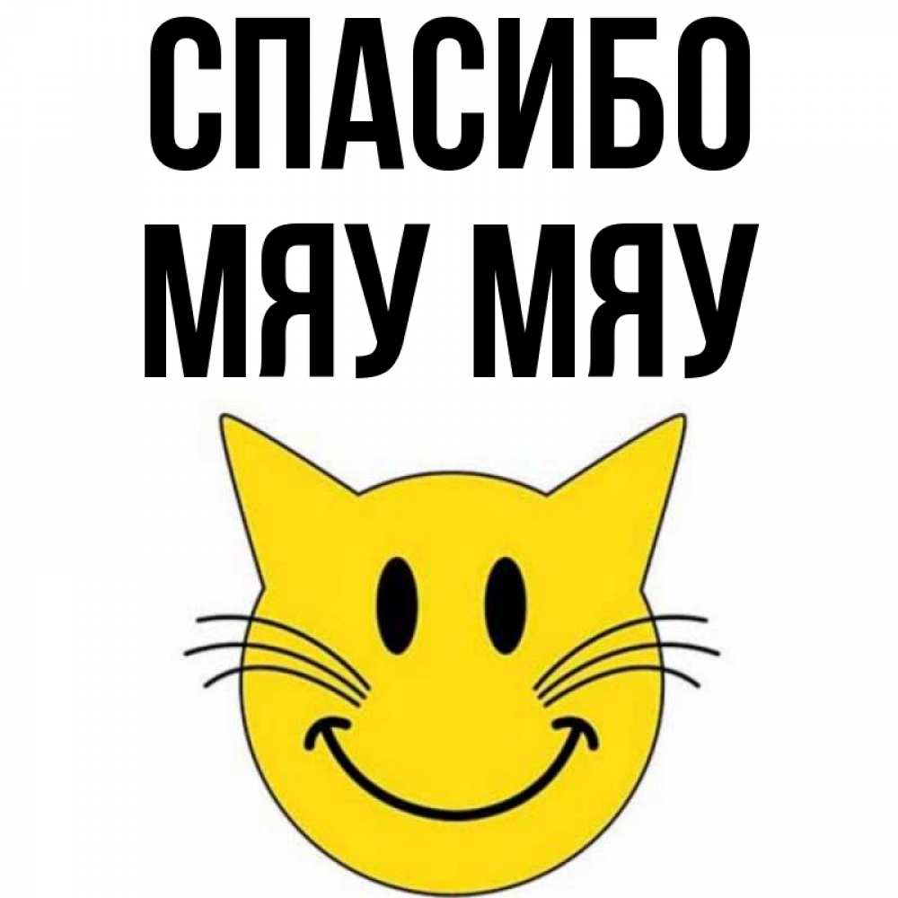 Открытка на каждый день с именем, Мяу-мяу Спасибо улыбающийся смайл кот Прикольная открытка с пожеланием онлайн скачать бесплатно 