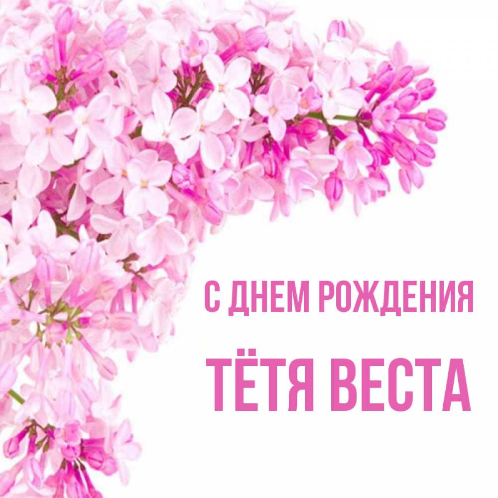 Открытка на каждый день с именем, Тётя-Веста С днем рождения Сирень на белом фоне Прикольная открытка с пожеланием онлайн скачать бесплатно 