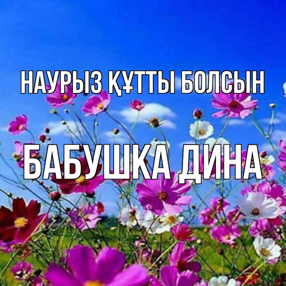 Открытка на каждый день с именем, Бабушка-Дина Наурыз құтты болсын цветы Прикольная открытка с пожеланием онлайн скачать бесплатно 