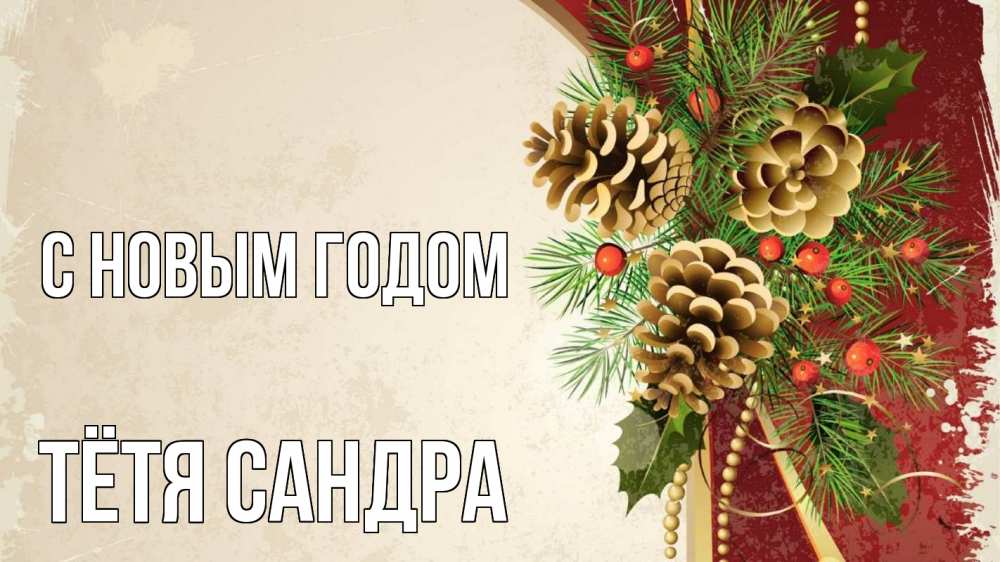 Открытка на каждый день с именем, Тётя-Сандра С новым годом шишки Прикольная открытка с пожеланием онлайн скачать бесплатно 