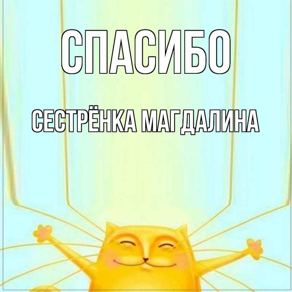 Открытка на каждый день с именем, Сестрёнка-Магдалина Спасибо кот с усами благодарит Прикольная открытка с пожеланием онлайн скачать бесплатно 