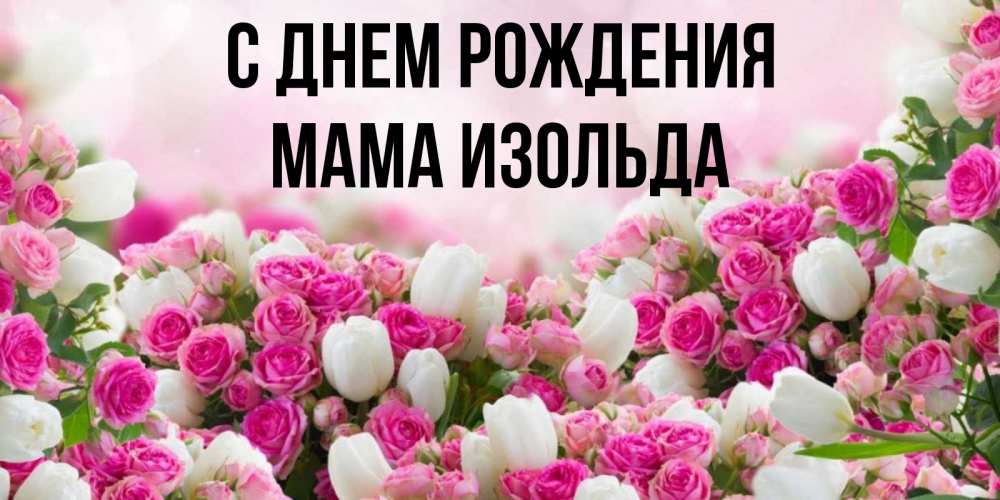Открытка на каждый день с именем, Мама-Изольда С днем рождения открытка с разными розами Прикольная открытка с пожеланием онлайн скачать бесплатно 