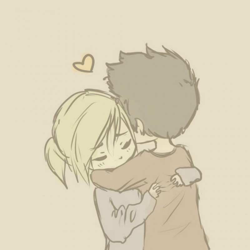 Открытка девочка и парень обнимаются  с сердечком рисунок  Хочу обнять тебя 