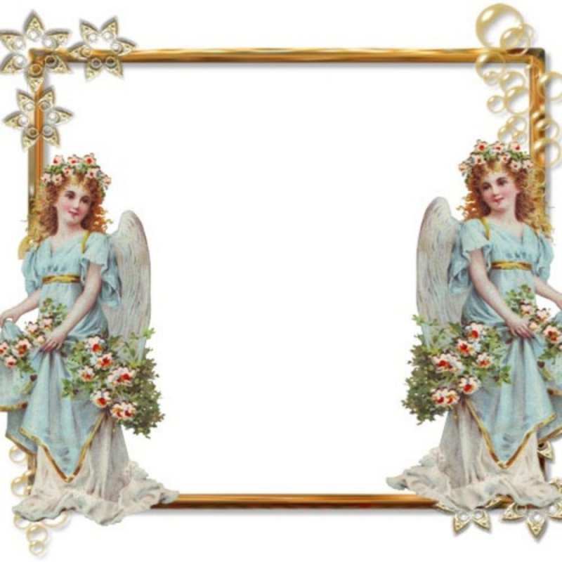 Открытка Красивая открытка с ангелами  рамочка из золота и ангелы  С днем ангела 