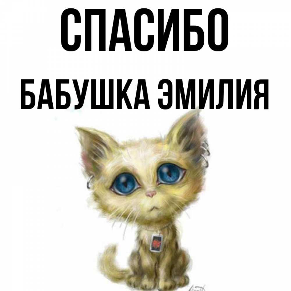 Открытка на каждый день с именем, Бабушка-Эмилия Спасибо рисованный кот благодарит вас Прикольная открытка с пожеланием онлайн скачать бесплатно 