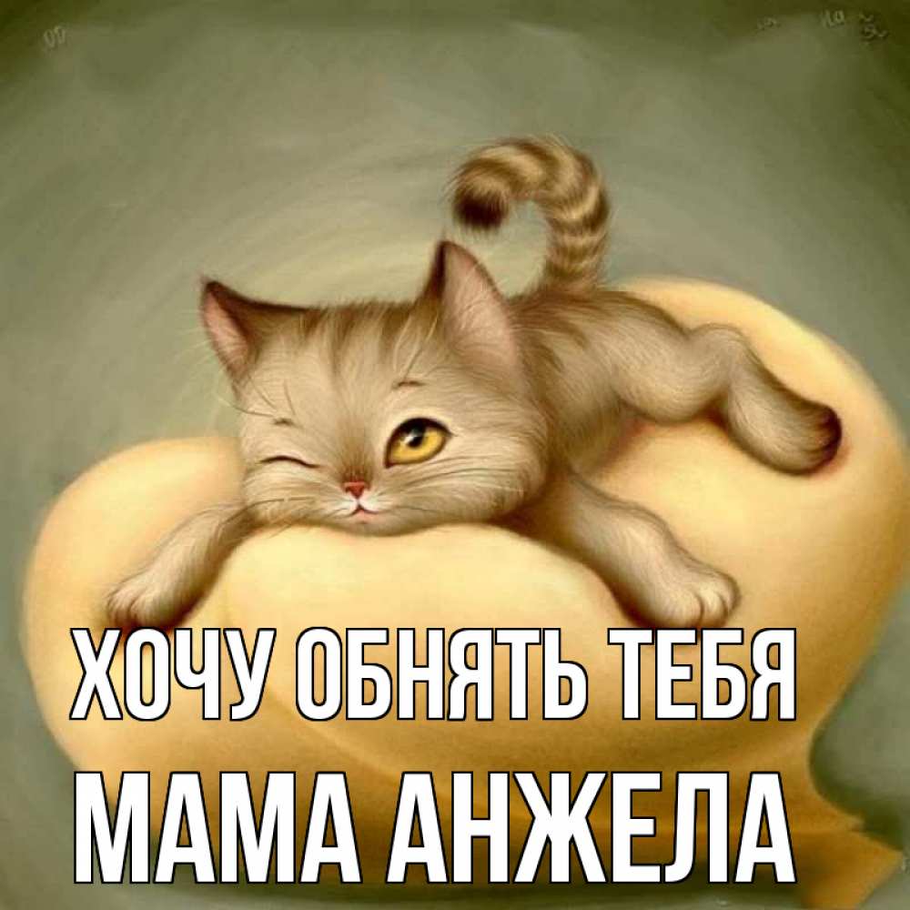 Открытка на каждый день с именем, Мама-Анжела Хочу обнять тебя кошечка Прикольная открытка с пожеланием онлайн скачать бесплатно 