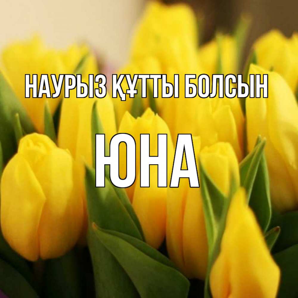 Открытка на каждый день с именем, Юна Наурыз құтты болсын цветы Прикольная открытка с пожеланием онлайн скачать бесплатно 