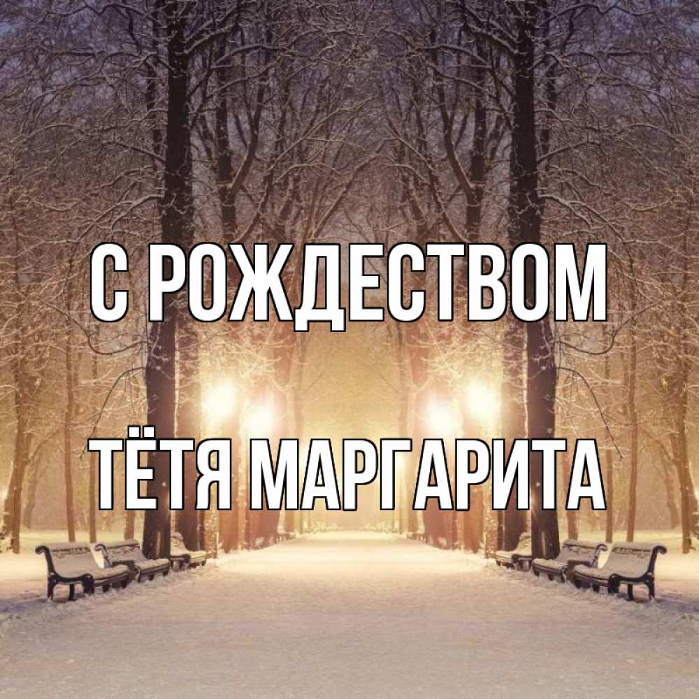 Открытка на каждый день с именем, Тётя-Маргарита С рождеством зима, парк, фонарь, лес Прикольная открытка с пожеланием онлайн скачать бесплатно 