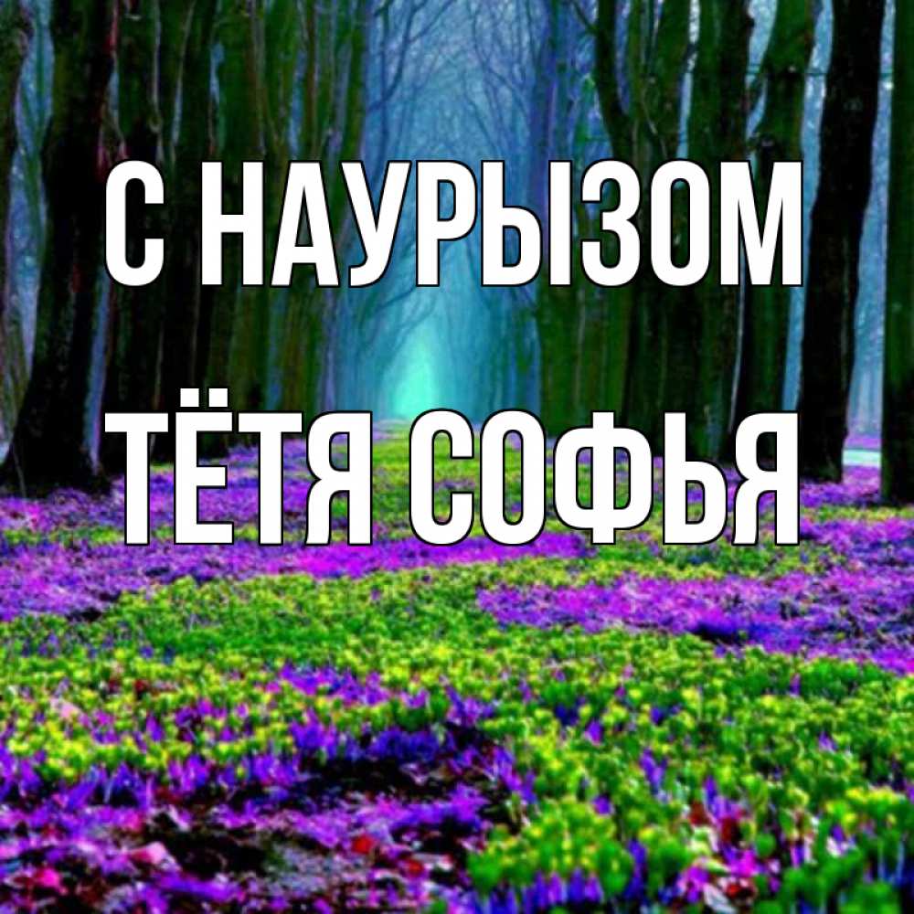 Открытка на каждый день с именем, Тётя-Софья С наурызом фиолетовые цветы в лесу 1 Прикольная открытка с пожеланием онлайн скачать бесплатно 