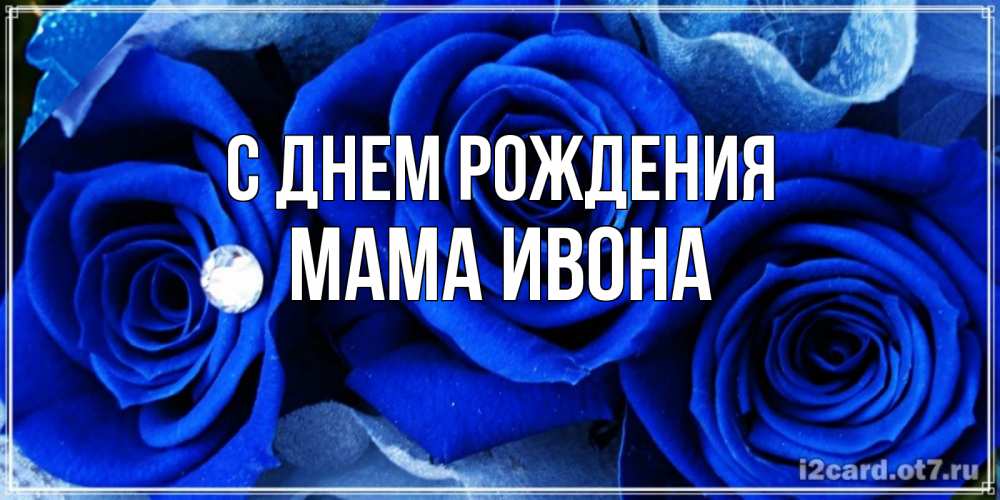 Открытка на каждый день с именем, Мама-Ивона С днем рождения синие розы в росе Прикольная открытка с пожеланием онлайн скачать бесплатно 