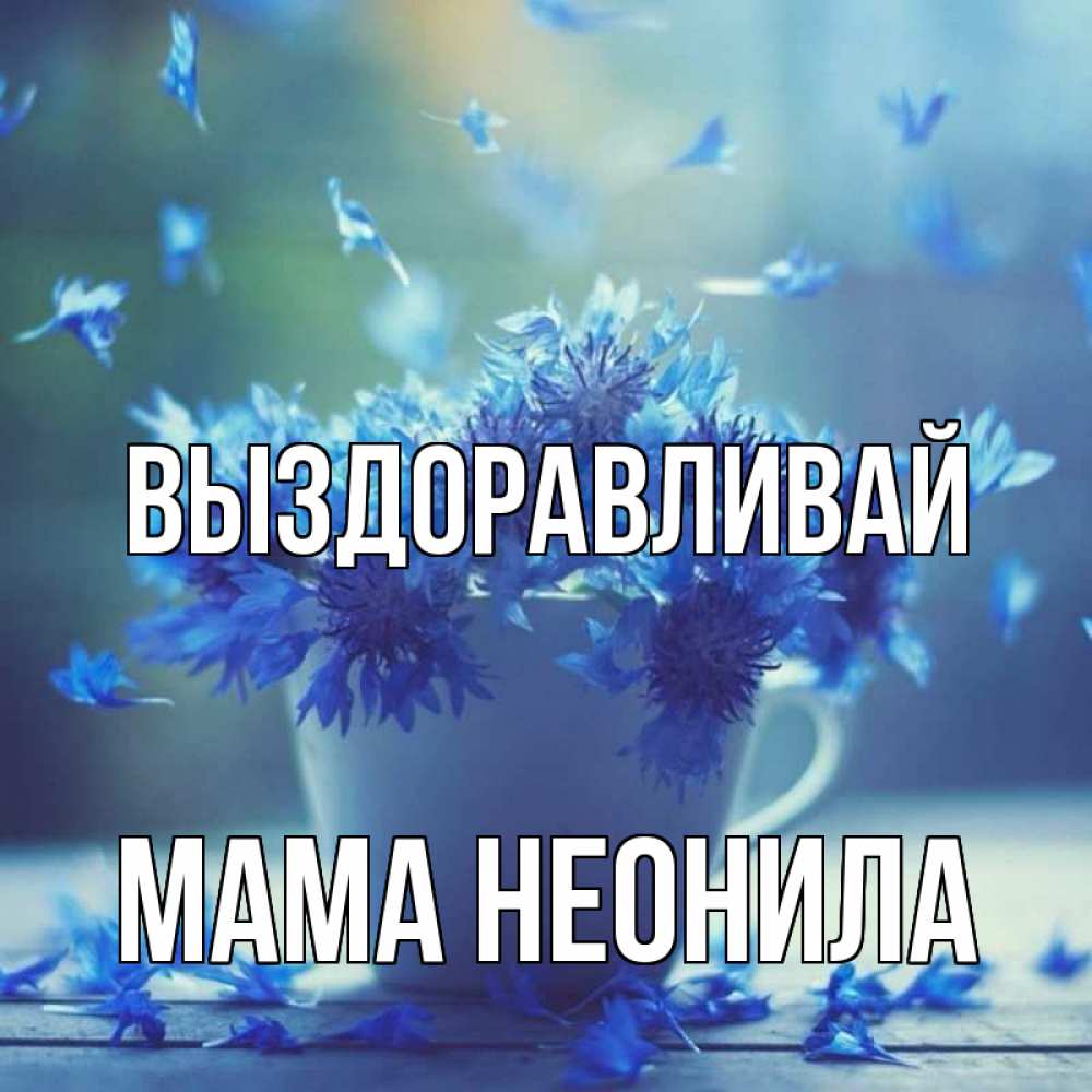 Открытка на каждый день с именем, Мама-Неонила Выздоравливай кружка с зельем и цветами Прикольная открытка с пожеланием онлайн скачать бесплатно 