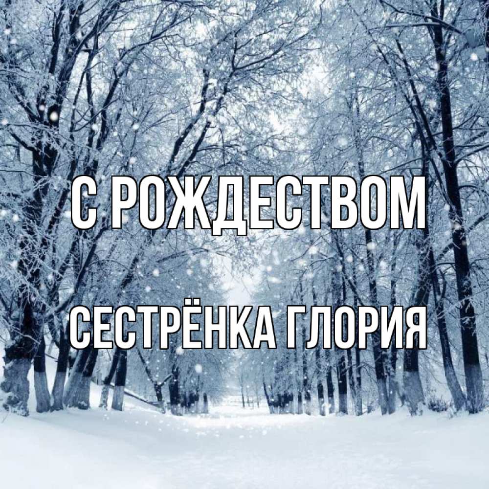 Открытка на каждый день с именем, Сестрёнка-Глория С рождеством снег, лес, парк Прикольная открытка с пожеланием онлайн скачать бесплатно 