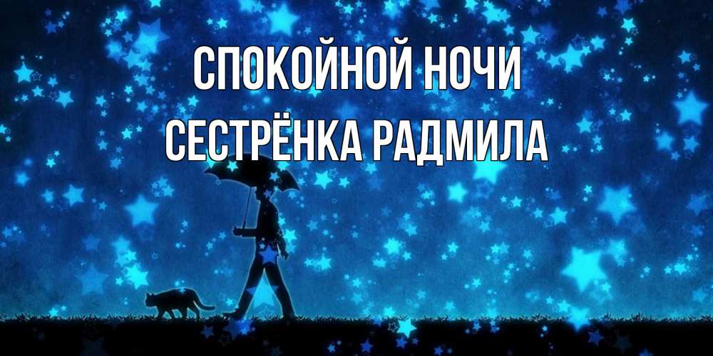 Открытка на каждый день с именем, Сестрёнка-Радмила Спокойной ночи ночные прогулки с котом под звездами Прикольная открытка с пожеланием онлайн скачать бесплатно 