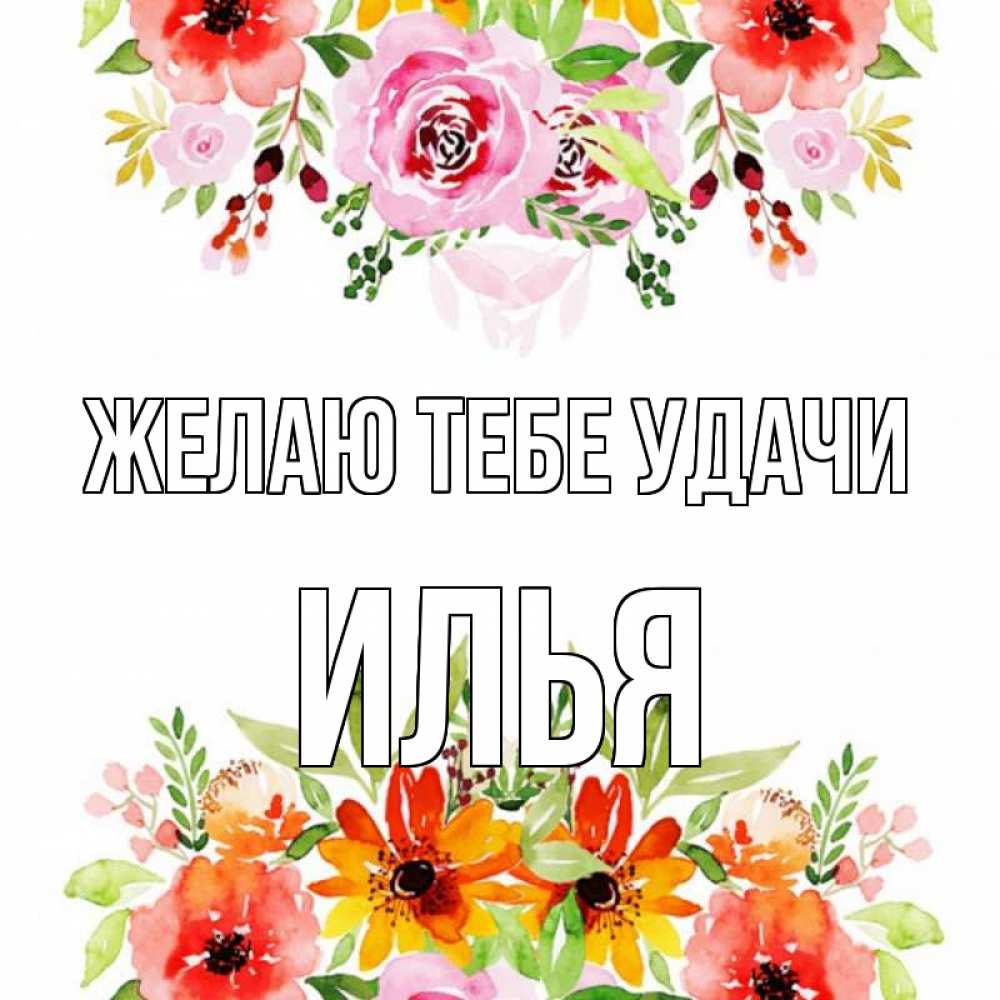Открытка на каждый день с именем, Илья Желаю тебе удачи открытка с цветами акварелью Прикольная открытка с пожеланием онлайн скачать бесплатно 