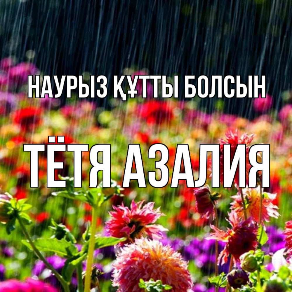 Открытка на каждый день с именем, Тётя-Азалия Наурыз құтты болсын цветы под дождиком к наурызу Прикольная открытка с пожеланием онлайн скачать бесплатно 