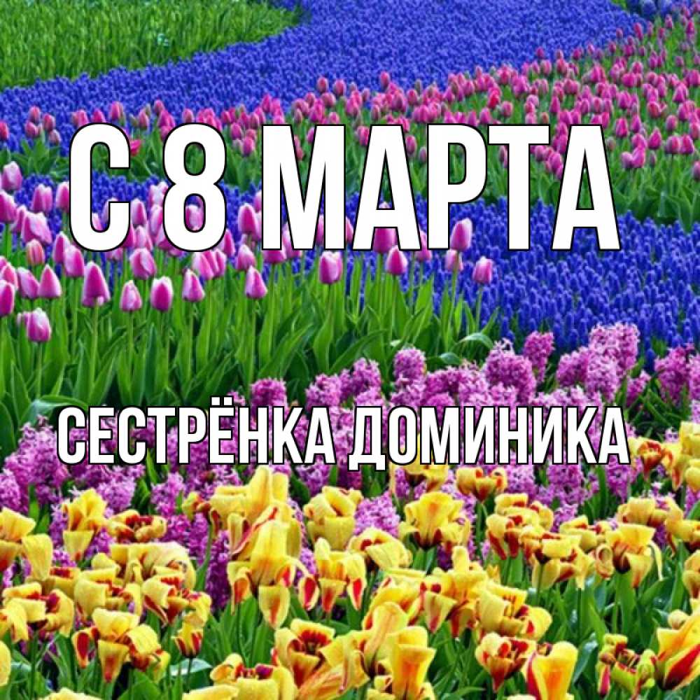 Открытка на каждый день с именем, Сестрёнка-Доминика С 8 марта цветы Прикольная открытка с пожеланием онлайн скачать бесплатно 