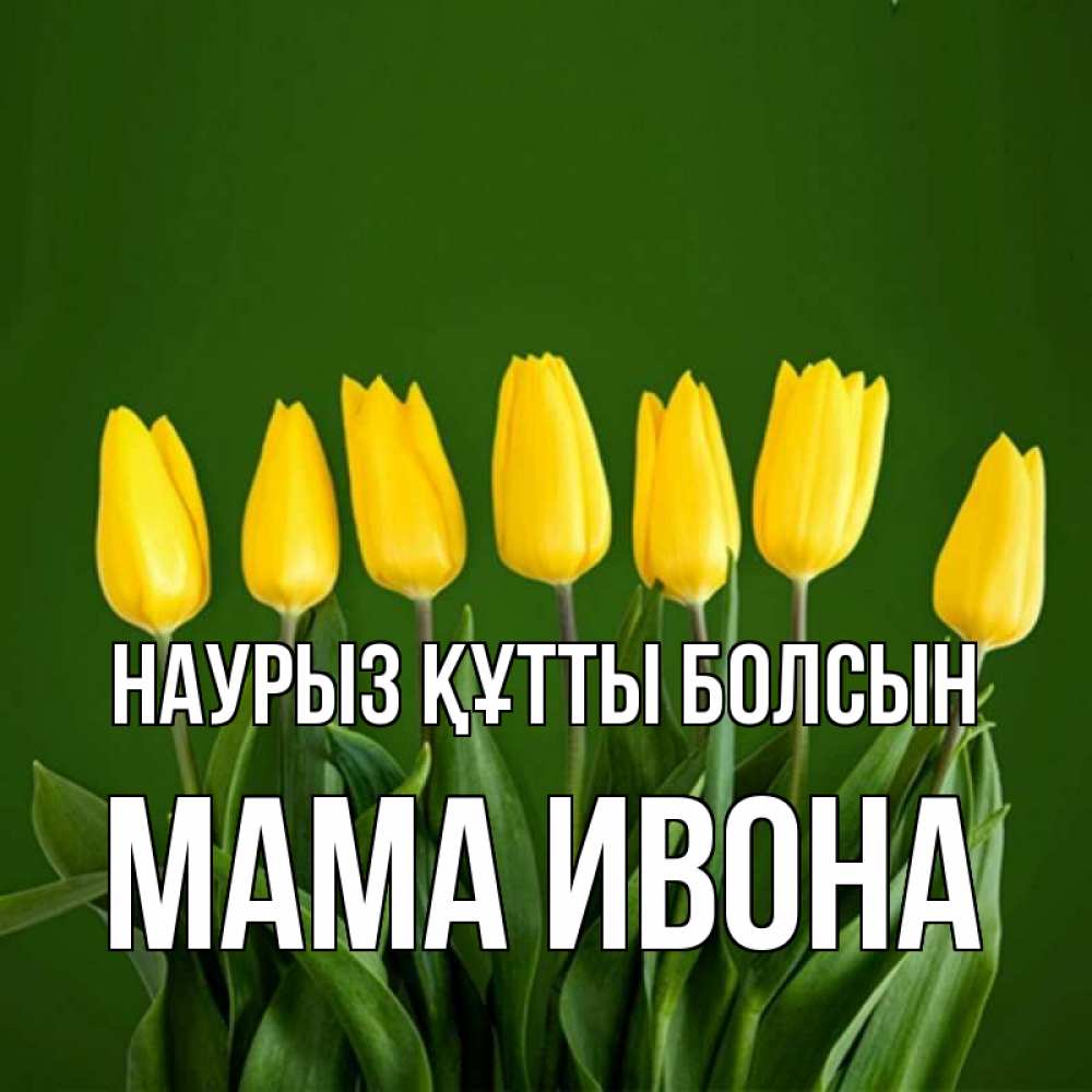Открытка на каждый день с именем, Мама-Ивона Наурыз құтты болсын желтого цвета 3 Прикольная открытка с пожеланием онлайн скачать бесплатно 