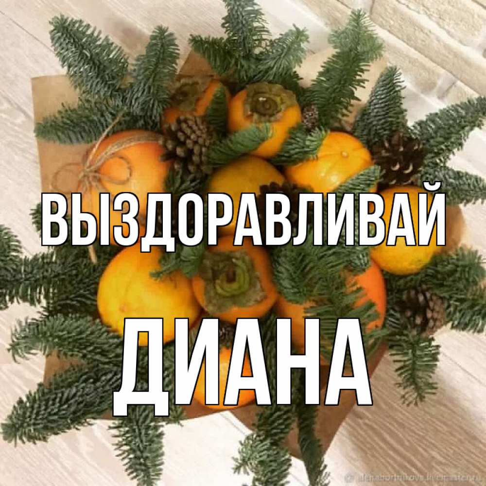Открытка на каждый день с именем, Диана Выздоравливай апельсины и хурьма Прикольная открытка с пожеланием онлайн скачать бесплатно 