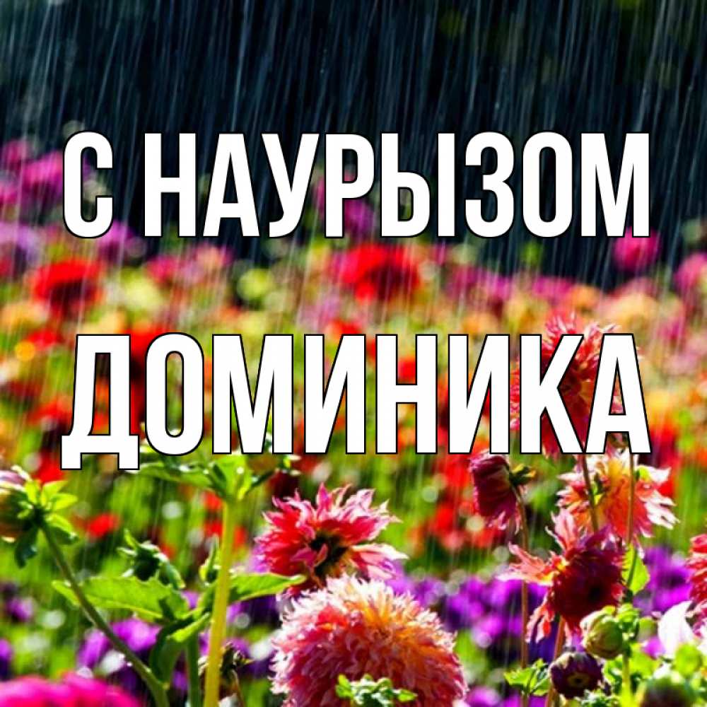 Открытка на каждый день с именем, Доминика С наурызом цветы под дождиком к международному женскому дню Прикольная открытка с пожеланием онлайн скачать бесплатно 