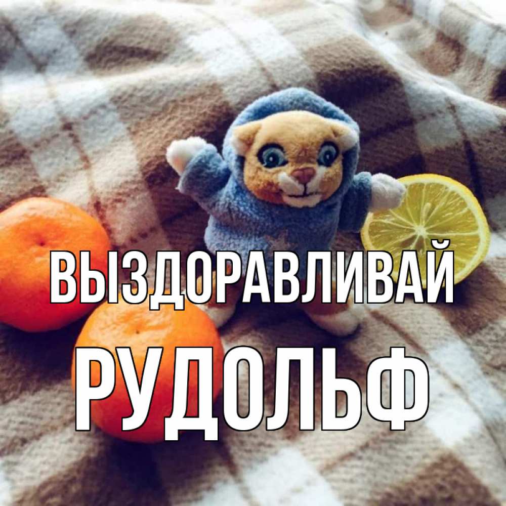 Открытка на каждый день с именем, Рудольф Выздоравливай вот тебе апельсинка и лимон Прикольная открытка с пожеланием онлайн скачать бесплатно 