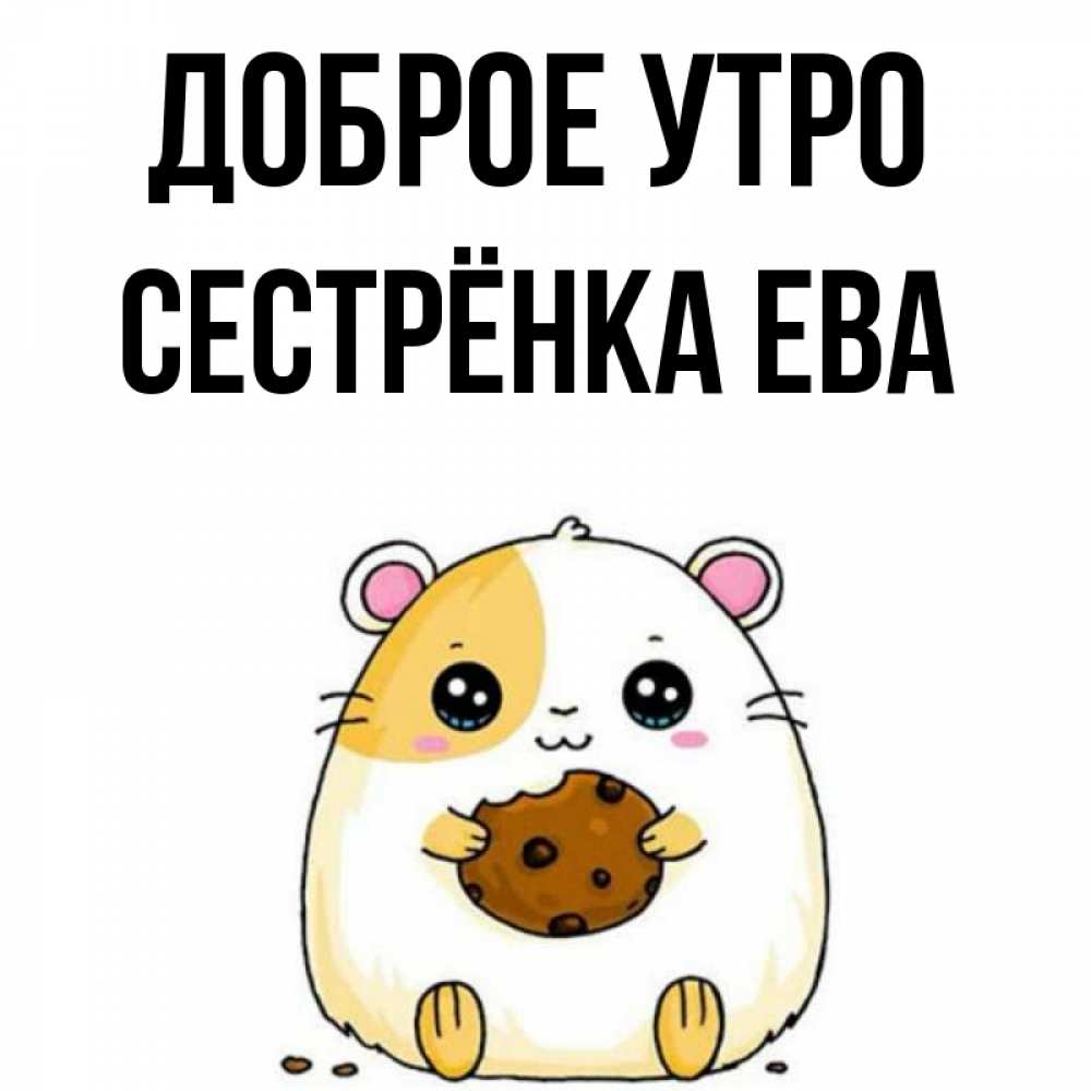 Открытка на каждый день с именем, Сестрёнка-Ева Доброе утро есть печеньку. Утречко Прикольная открытка с пожеланием онлайн скачать бесплатно 