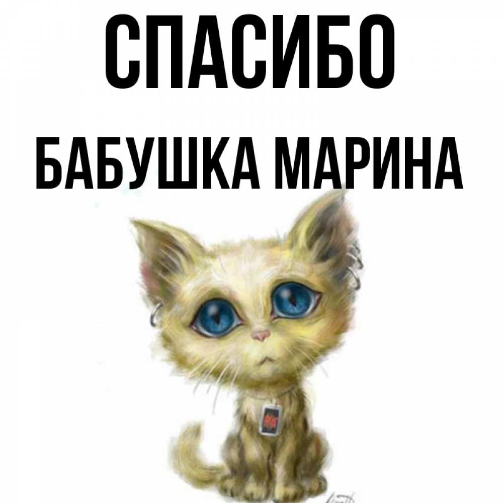 Открытка на каждый день с именем, Бабушка-Марина Спасибо рисованный кот благодарит вас Прикольная открытка с пожеланием онлайн скачать бесплатно 