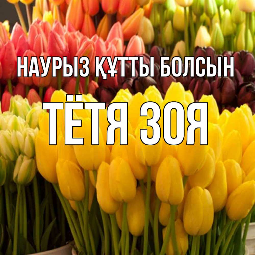 Открытка на каждый день с именем, Тётя-Зоя Наурыз құтты болсын цветы Прикольная открытка с пожеланием онлайн скачать бесплатно 