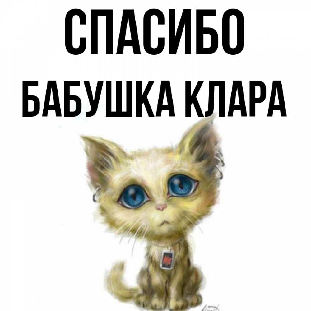 Открытка на каждый день с именем, Бабушка-Клара Спасибо рисованный кот благодарит вас Прикольная открытка с пожеланием онлайн скачать бесплатно 