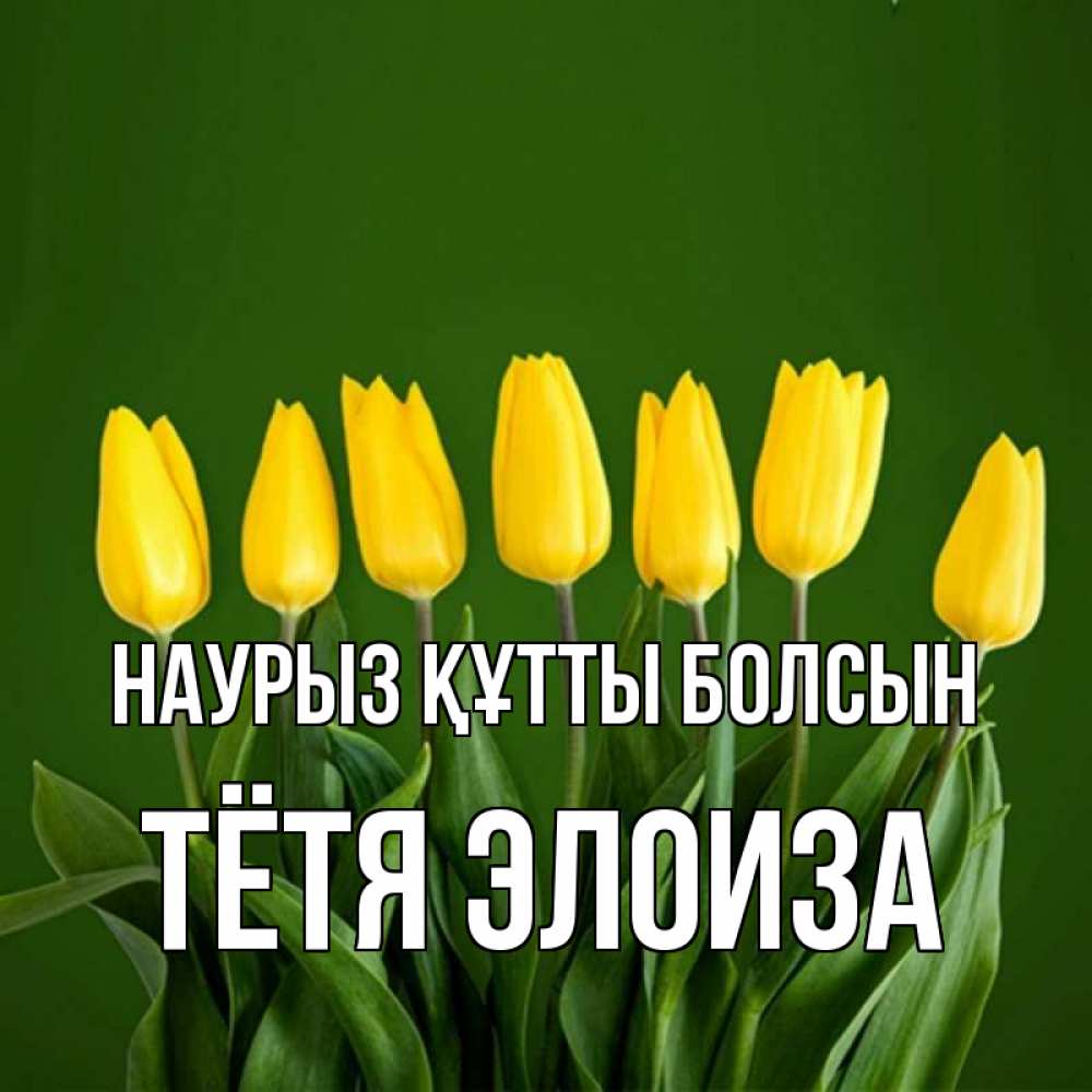 Открытка на каждый день с именем, Тётя-Элоиза Наурыз құтты болсын желтого цвета 3 Прикольная открытка с пожеланием онлайн скачать бесплатно 
