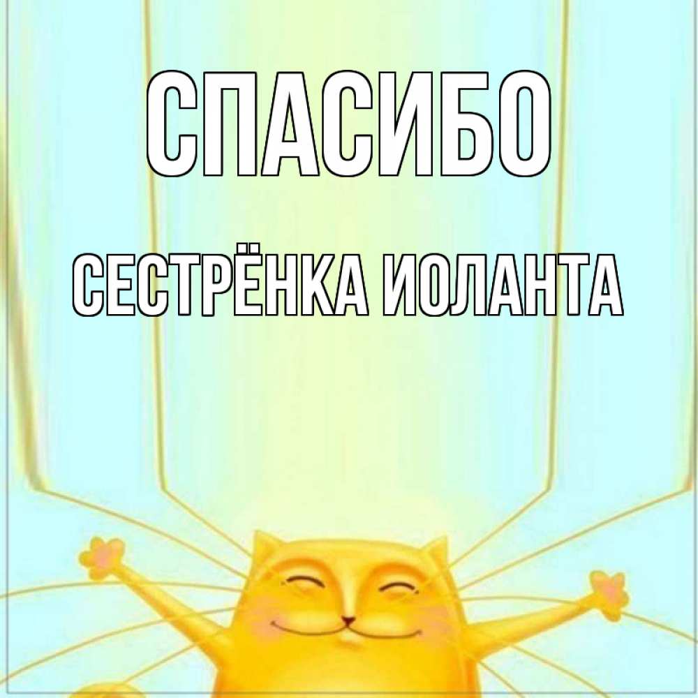 Открытка на каждый день с именем, Сестрёнка-Иоланта Спасибо кот с усами благодарит Прикольная открытка с пожеланием онлайн скачать бесплатно 