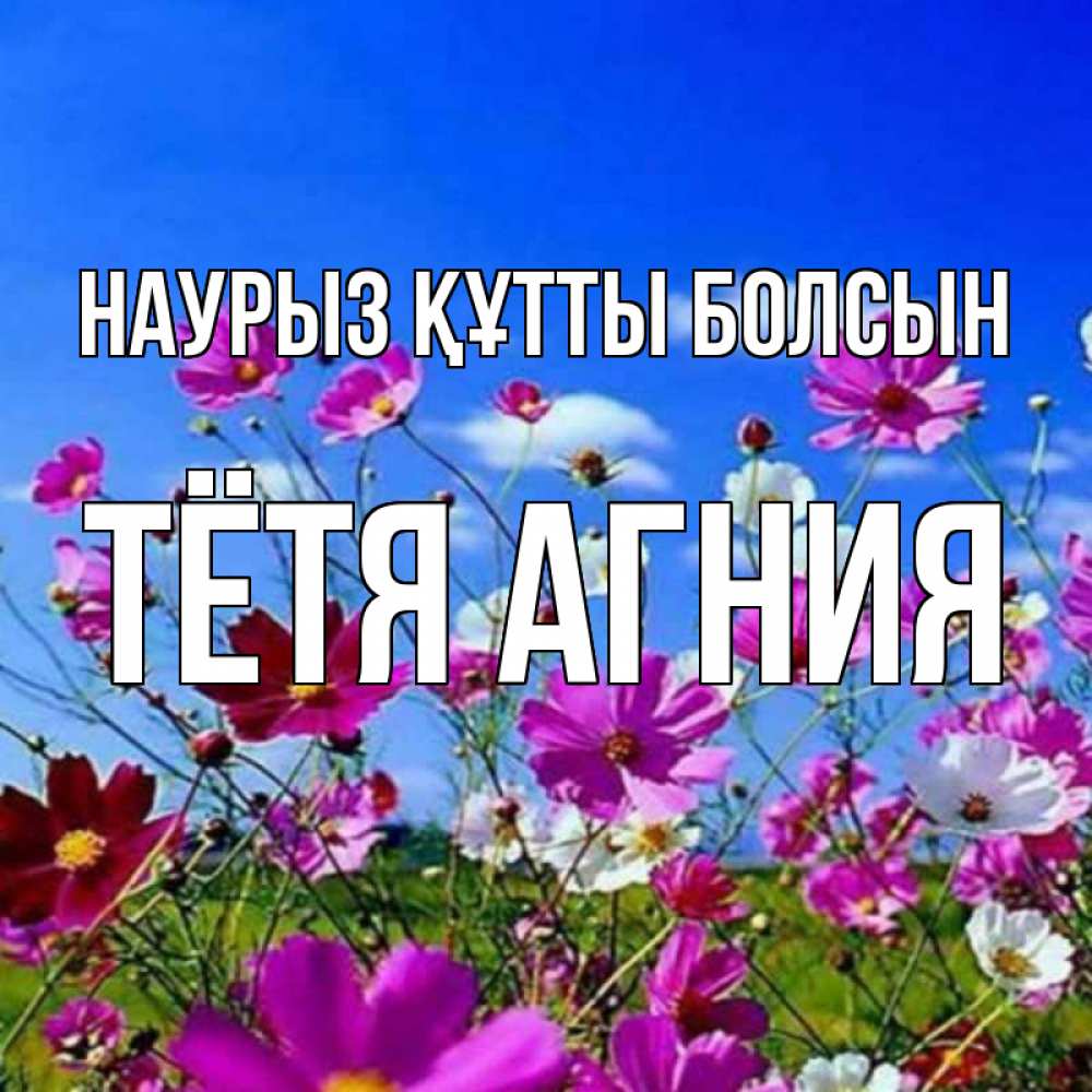 Открытка на каждый день с именем, Тётя-Агния Наурыз құтты болсын цветы Прикольная открытка с пожеланием онлайн скачать бесплатно 