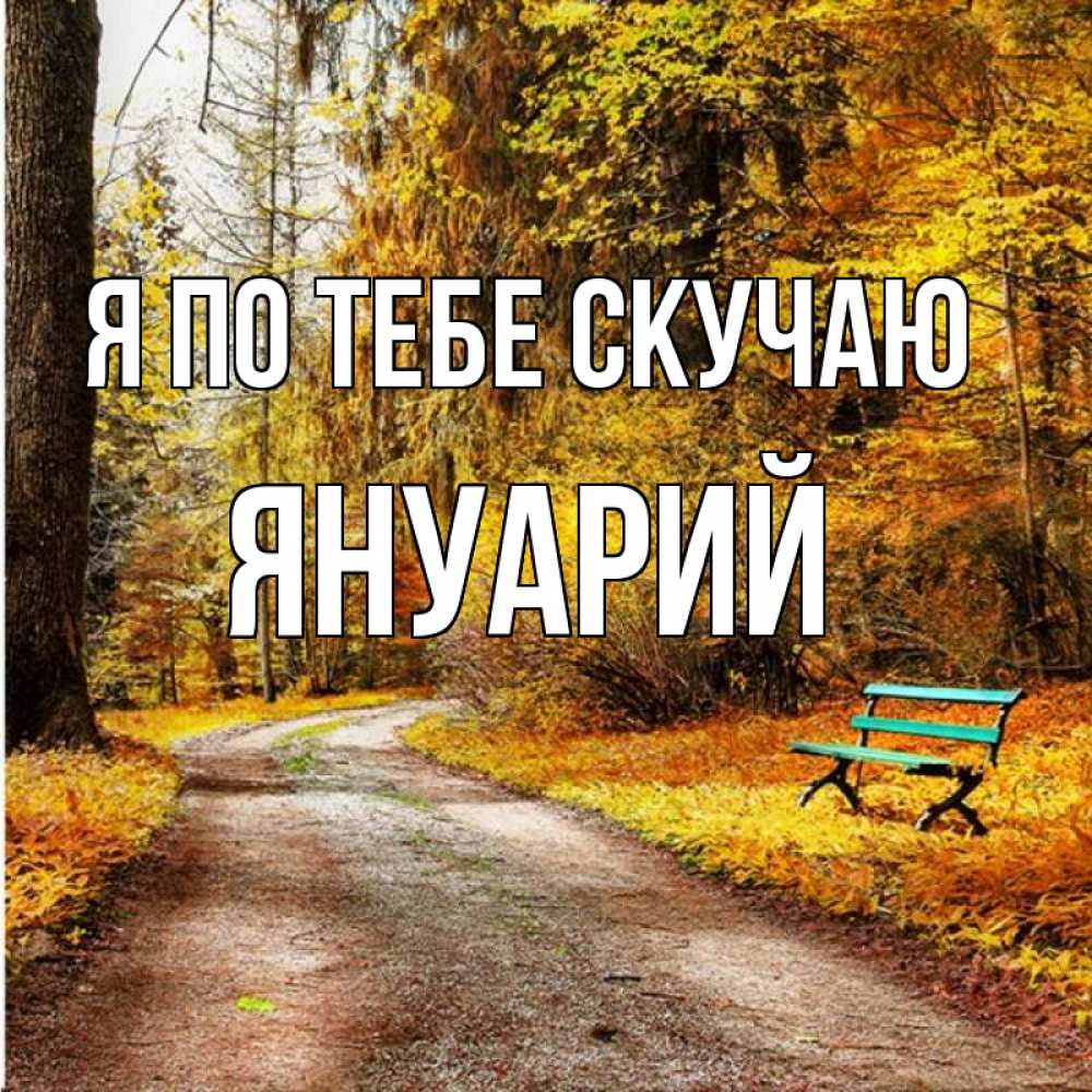 Открытка на каждый день с именем, Януарий Я по тебе скучаю зеленая лавочка и осенний лес Прикольная открытка с пожеланием онлайн скачать бесплатно 
