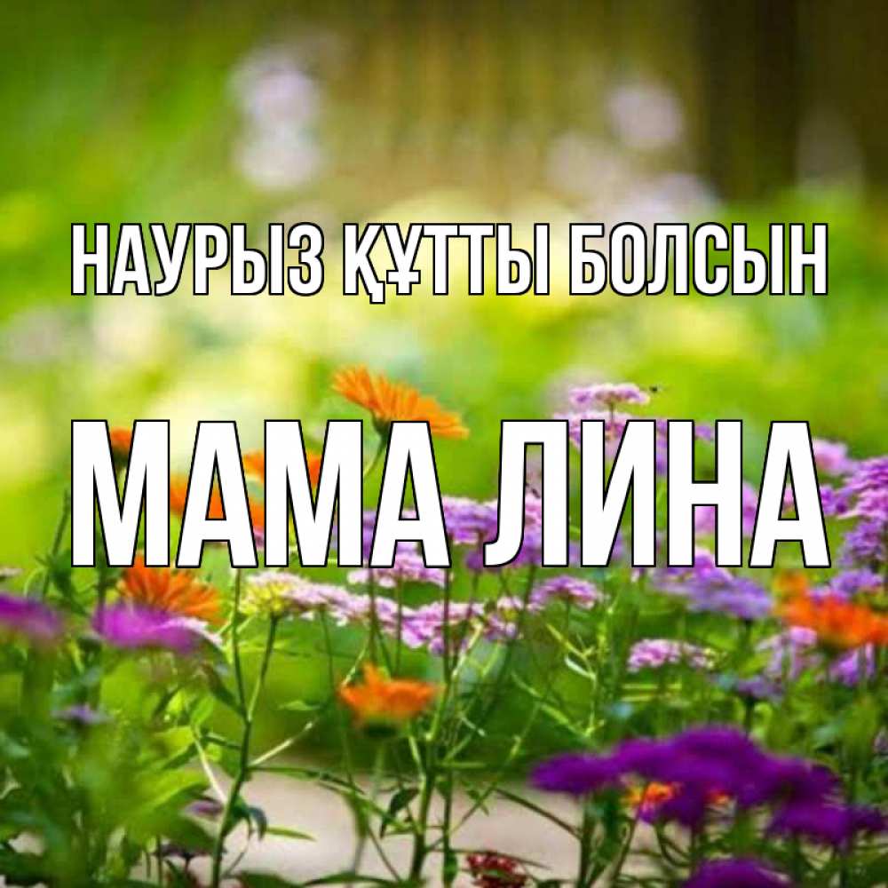 Открытка на каждый день с именем, Мама-Лина Наурыз құтты болсын цветы Прикольная открытка с пожеланием онлайн скачать бесплатно 