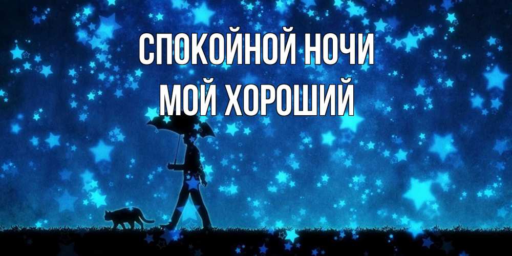 Открытка на каждый день с именем, Мой-хороший Спокойной ночи ночные прогулки с котом под звездами Прикольная открытка с пожеланием онлайн скачать бесплатно 