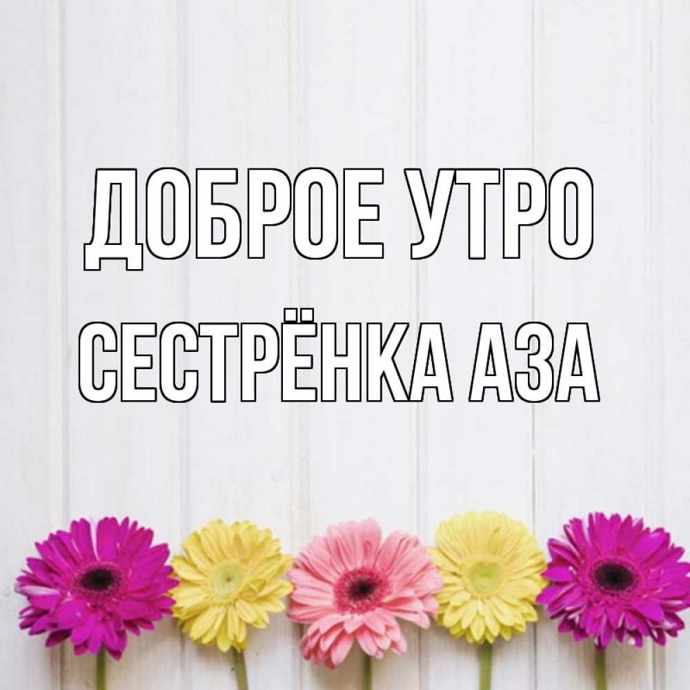 Открытка на каждый день с именем, Сестрёнка-Аза Доброе утро красный желтый и розовый цветок Прикольная открытка с пожеланием онлайн скачать бесплатно 