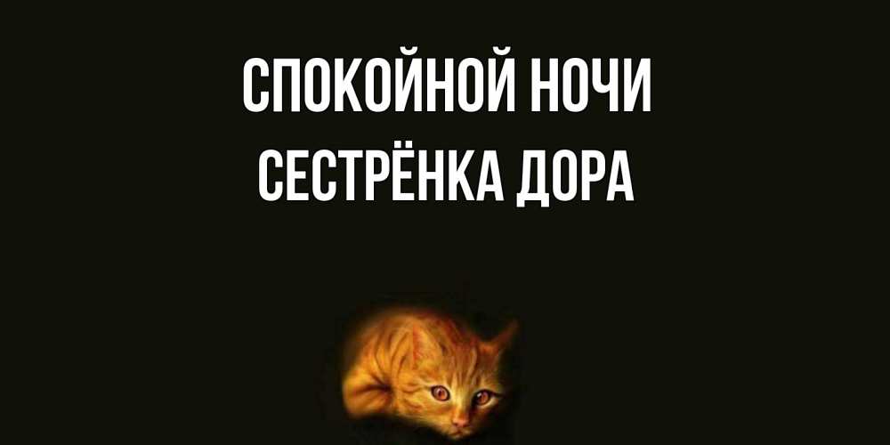 Открытка на каждый день с именем, Сестрёнка-Дора Спокойной ночи кот Прикольная открытка с пожеланием онлайн скачать бесплатно 
