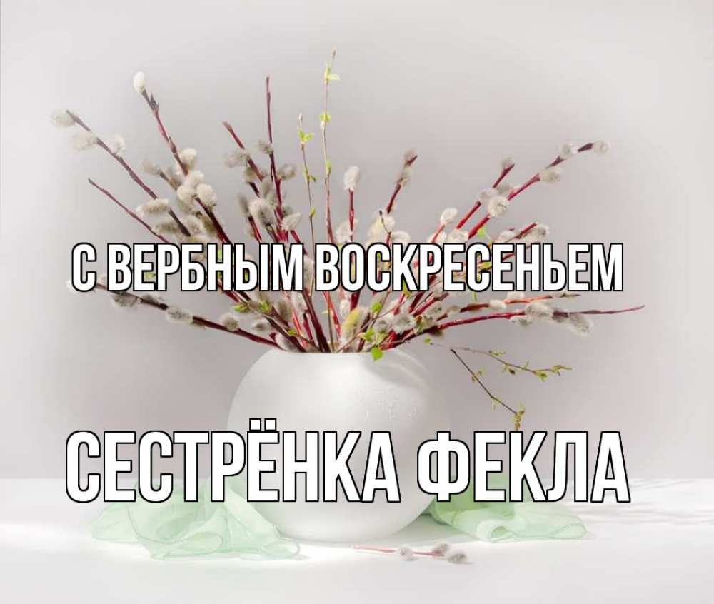 Открытка на каждый день с именем, Сестрёнка-Фекла С вербным воскресеньем верба Прикольная открытка с пожеланием онлайн скачать бесплатно 