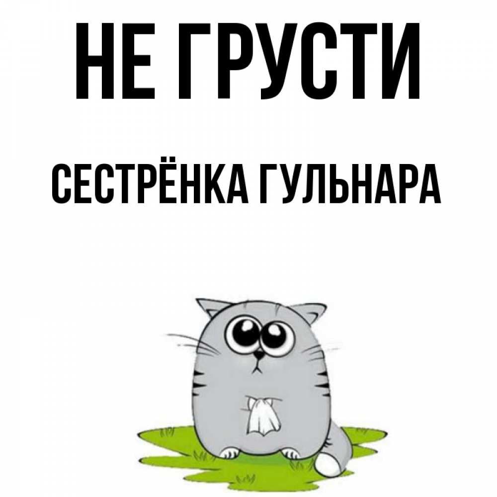 Открытка на каждый день с именем, Сестрёнка-Гульнара Не грусти грустный котяра Прикольная открытка с пожеланием онлайн скачать бесплатно 